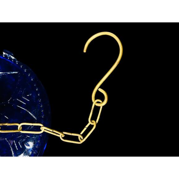 Vintage Cobalt Blue Hundi Glass Lantern-23'' Brass-Bell Pendant Hanging Light - Picture 8 of 13